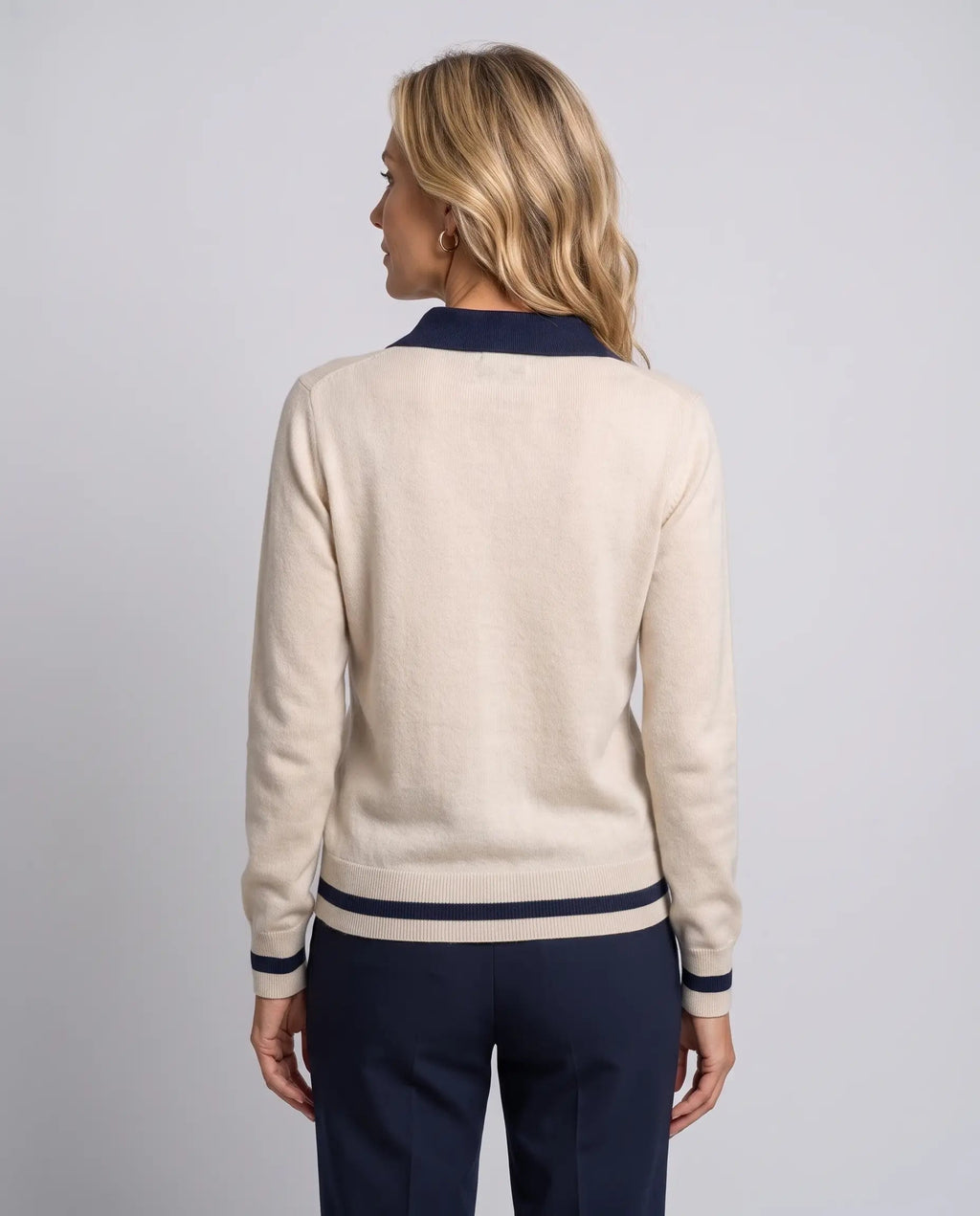 Alice | Women’s Polo Sweater | Pullover Jumper with Button Placket and Contrast Collar-Women's Sweater-Ellegamo
