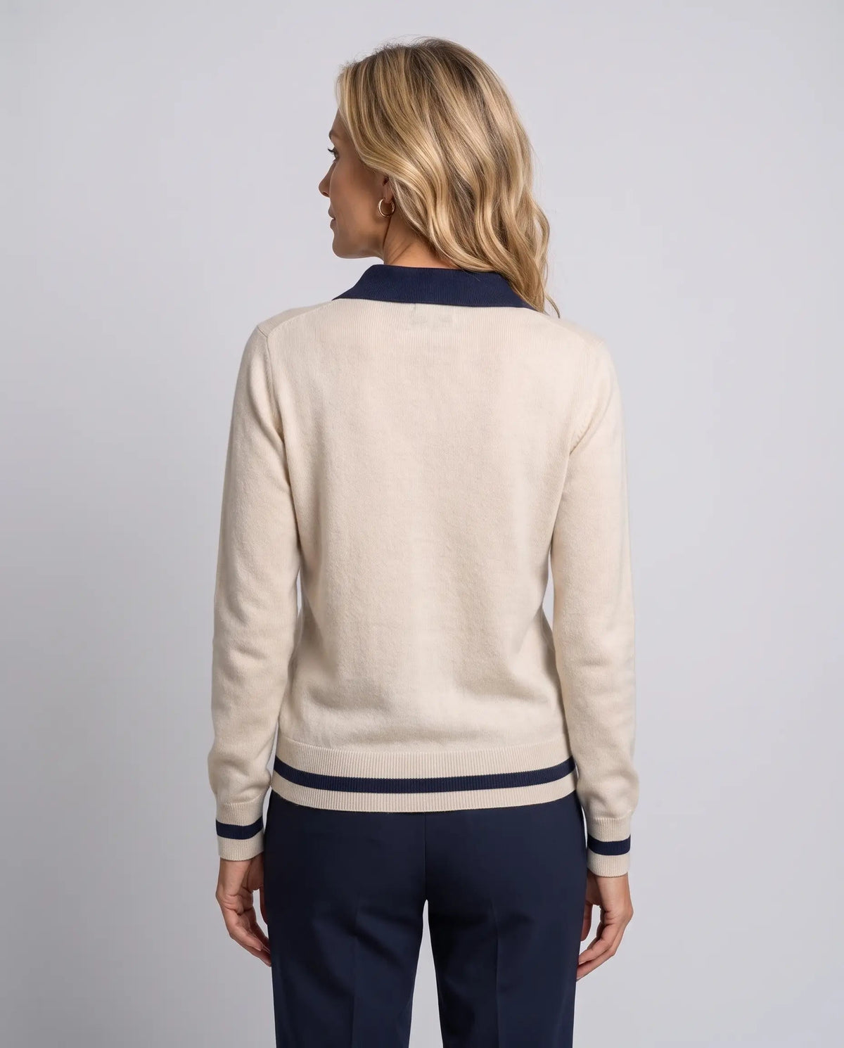 Alice | Women’s Polo Sweater | Pullover Jumper with Button Placket and Contrast Collar-Women's Sweater-Ellegamo