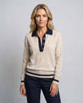 Alice | Women’s Polo Sweater | Pullover Jumper with Button Placket and Contrast Collar-Women's Sweater-Ellegamo