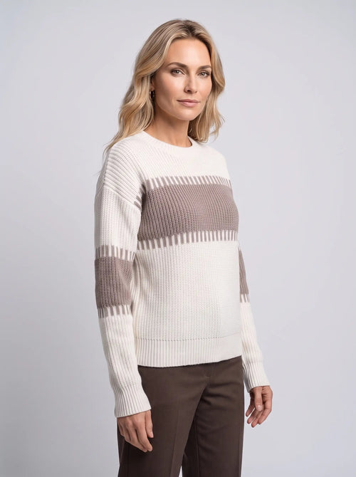 Amelia | Women’s Crew Neck Sweater | Striped Pullover Jumper with Long Sleeves and Ribbed Cuffs-Women's Sweater-Ellegamo