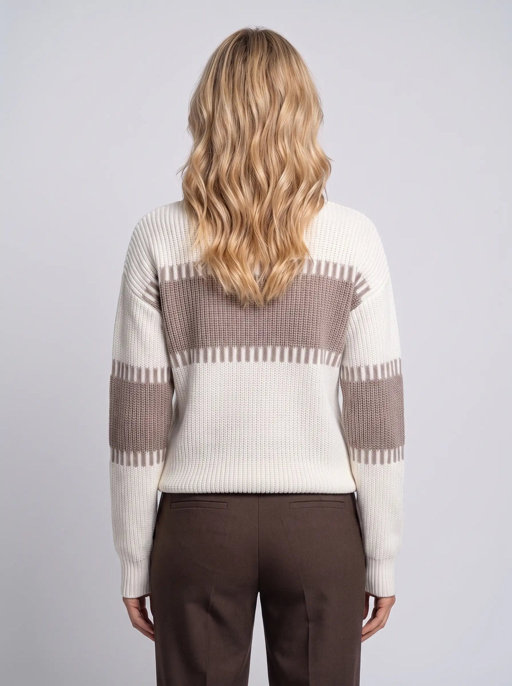 Amelia | Women’s Crew Neck Sweater | Striped Pullover Jumper with Long Sleeves and Ribbed Cuffs-Women's Sweater-Ellegamo