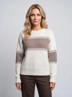 Amelia | Women’s Crew Neck Sweater | Striped Pullover Jumper with Long Sleeves and Ribbed Cuffs-Women's Sweater-Ellegamo