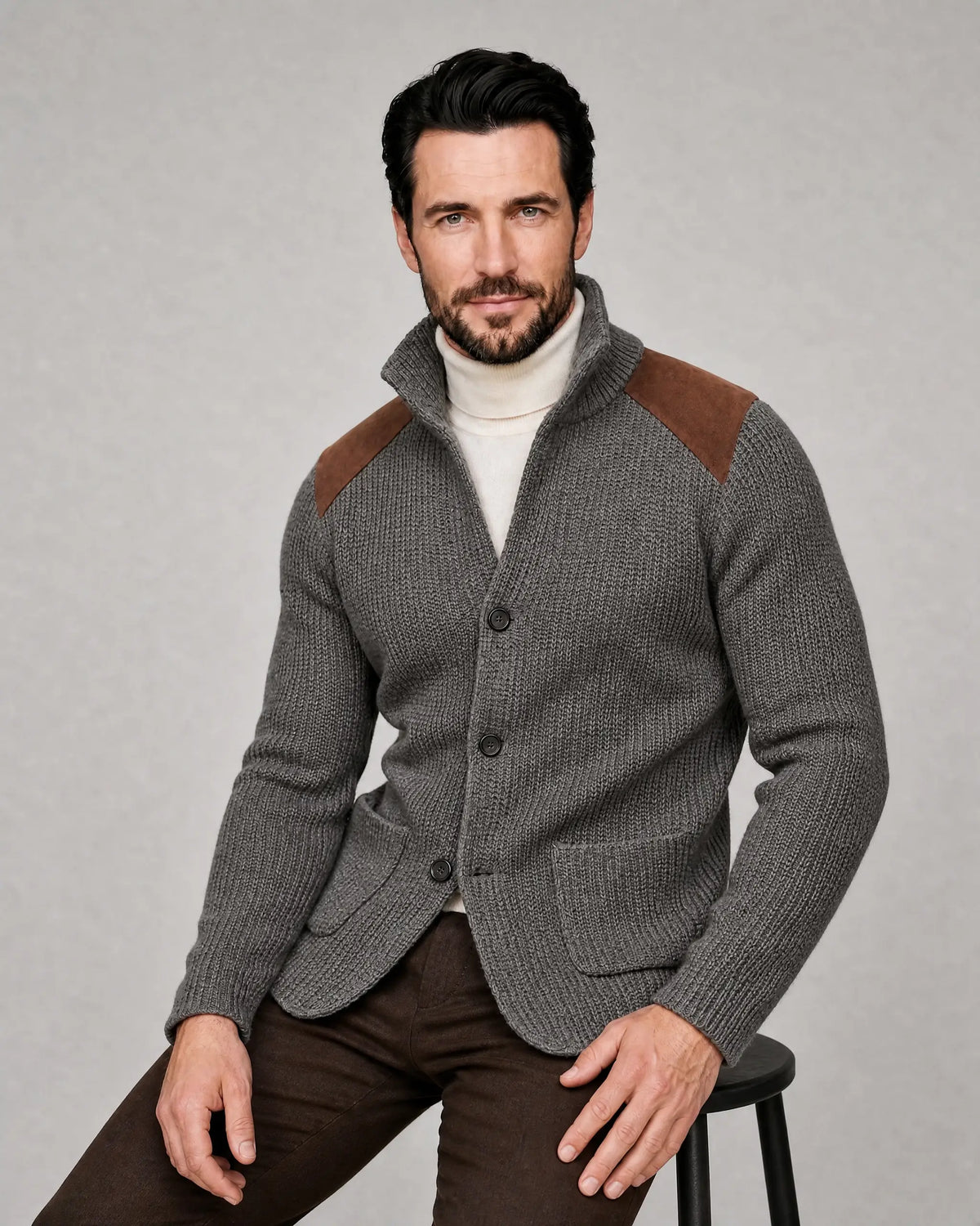 Arthur | Men’s Knit Blazer | Cardigan Jacket with Contrast Shoulder Panels and Patch Pockets-Men Blazers-Ellegamo
