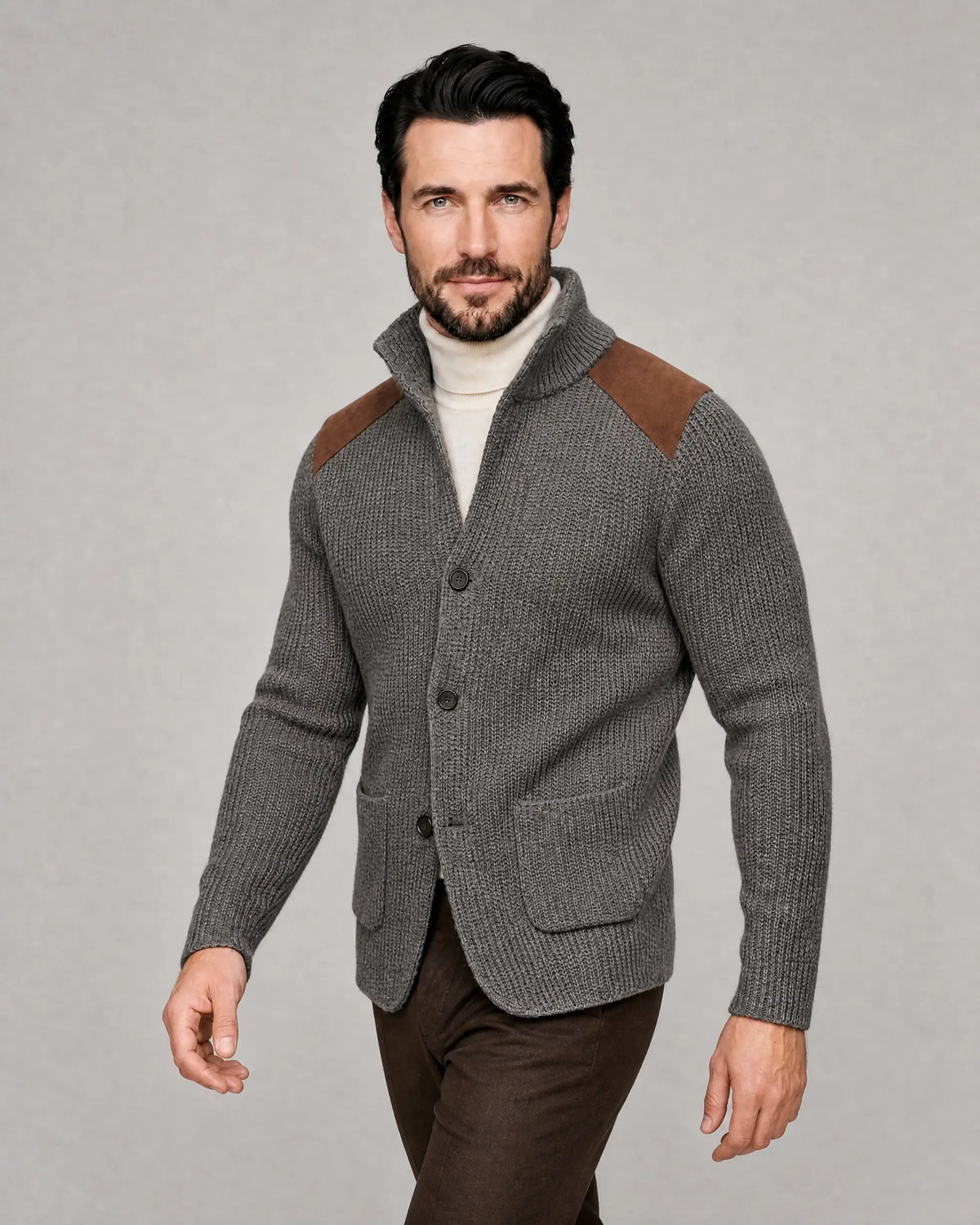 Arthur | Men’s Knit Blazer | Cardigan Jacket with Contrast Shoulder Panels and Patch Pockets-Men Blazers-Ellegamo