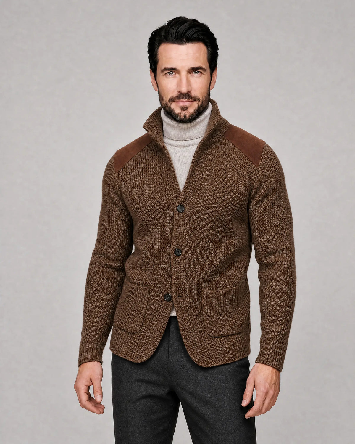 Arthur | Men’s Knit Blazer | Cardigan Jacket with Contrast Shoulder Panels and Patch Pockets-Men Blazers-Ellegamo