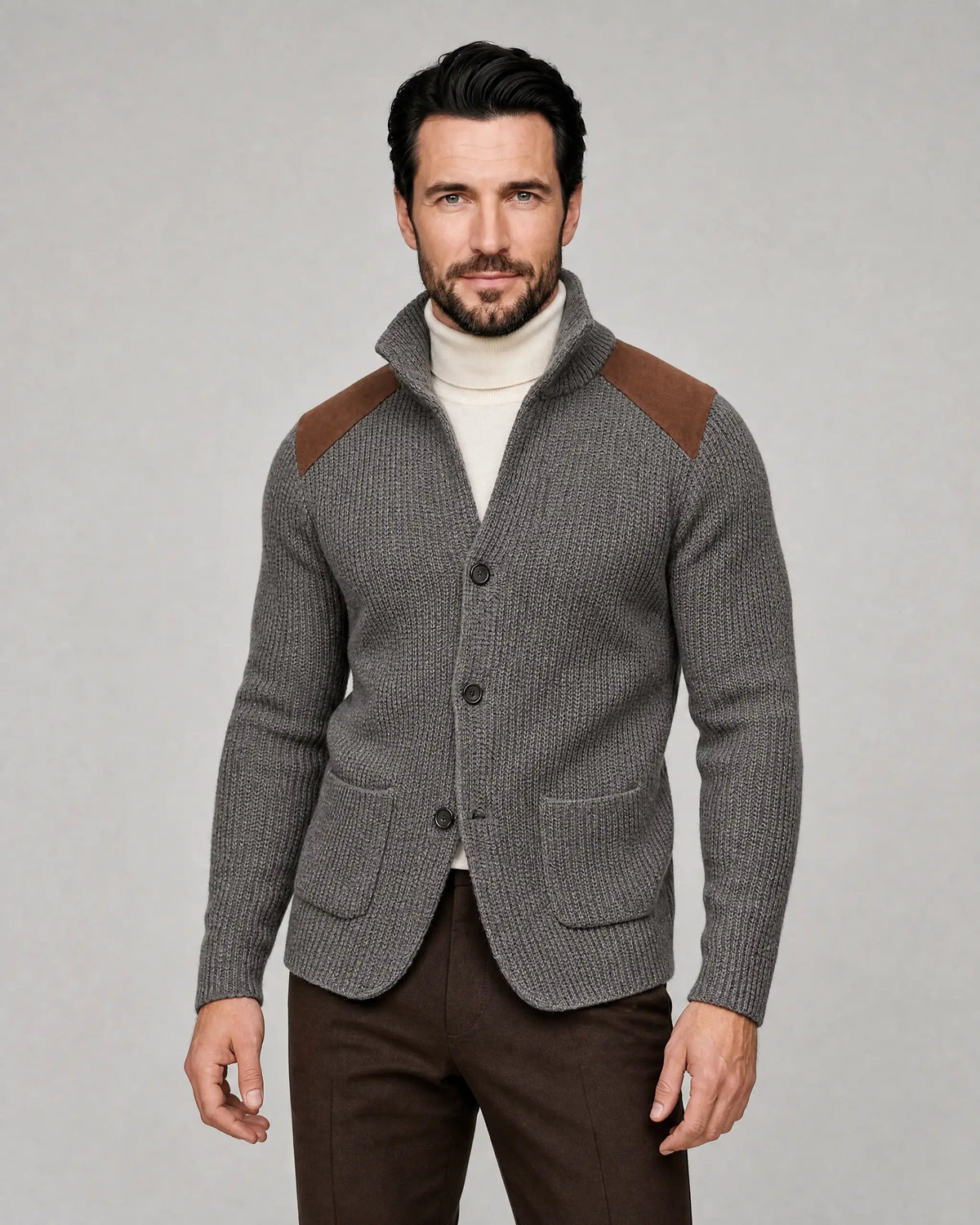 Arthur | Men’s Knit Blazer | Cardigan Jacket with Contrast Shoulder Panels and Patch Pockets-Men Blazers-Ellegamo