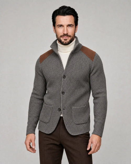 Arthur | Men’s Knit Blazer | Cardigan Jacket with Contrast Shoulder Panels and Patch Pockets-Men Blazers-Ellegamo