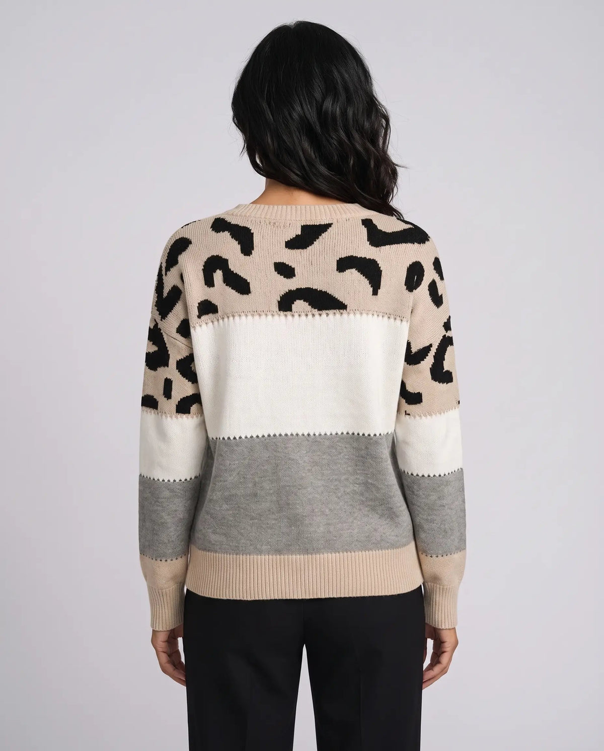 Beatrice | Women’s Leopard Print Jumper | Pullover Sweater with Crew Neck and Colour Block Panels-Women's Sweater-Ellegamo