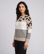 Beatrice | Women’s Leopard Print Jumper | Pullover Sweater with Crew Neck and Colour Block Panels-Women's Sweater-Ellegamo