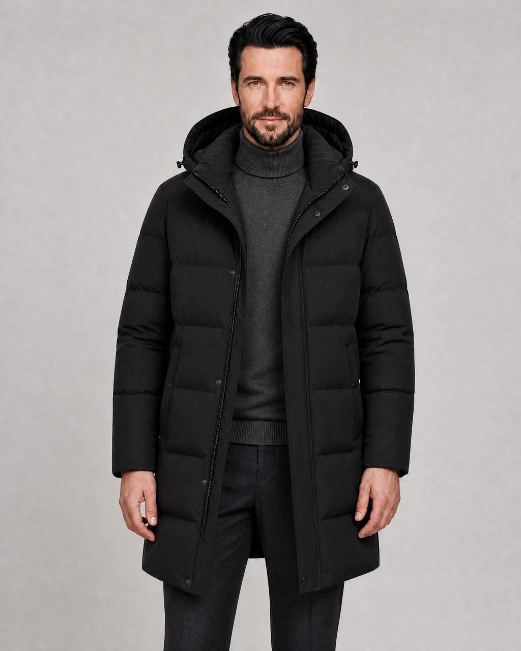 Charles | Men’s Winter Parka Coat | Long Puffer Coat with Adjustable Hood and Zip Front-Men's Parka-Ellegamo