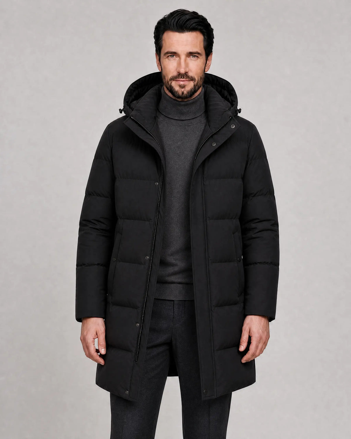 Charles | Men’s Winter Parka Coat | Long Puffer Coat with Adjustable Hood and Zip Front-Men's Parka-Ellegamo