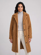 Charlotte | Women’s Long Teddy Fleece Coat | Notched Lapels and Button Fastening-Women's Coats & Jackets-Ellegamo