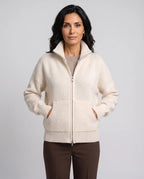 Clara | Women’s Zip-Up Knitted Cardigan | Knit Jacket with Funnel Neck and Front Pockets-Women's Sweater-Ellegamo