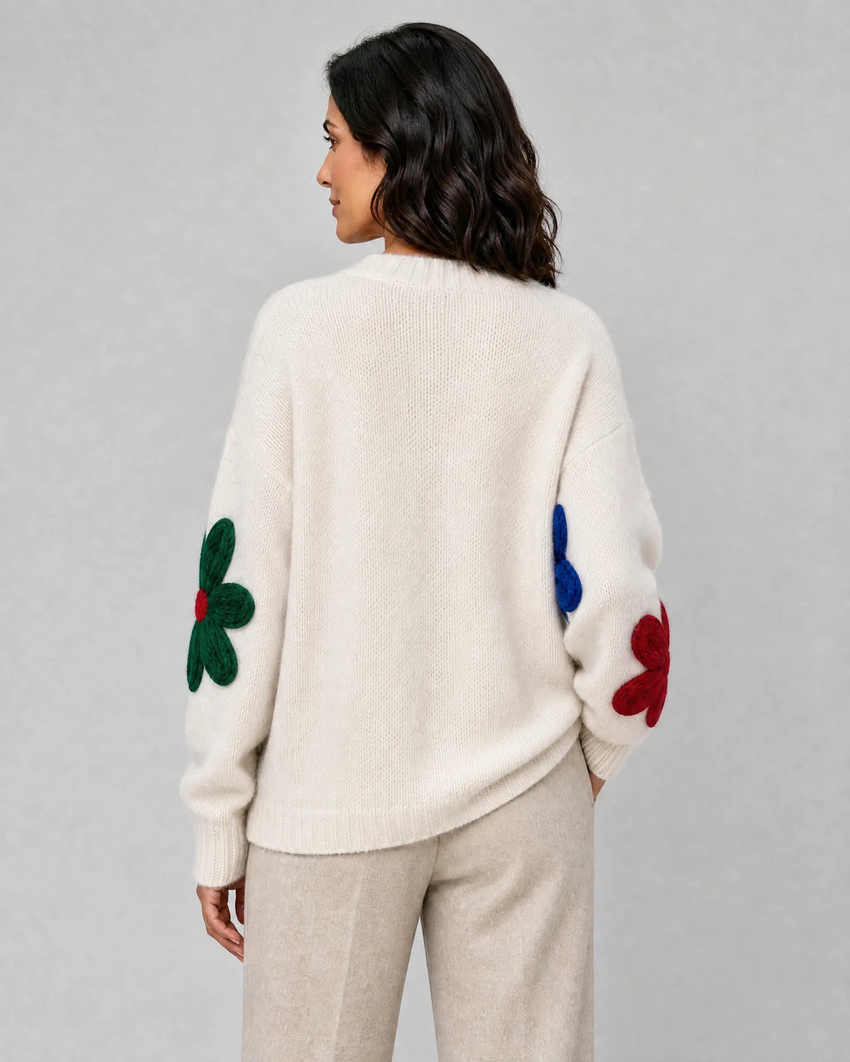 Daisy | Women’s Oversized Knit Sweater | Floral Pullover Jumper with Crew Neck and Long Sleeves-Women's Sweater-Ellegamo