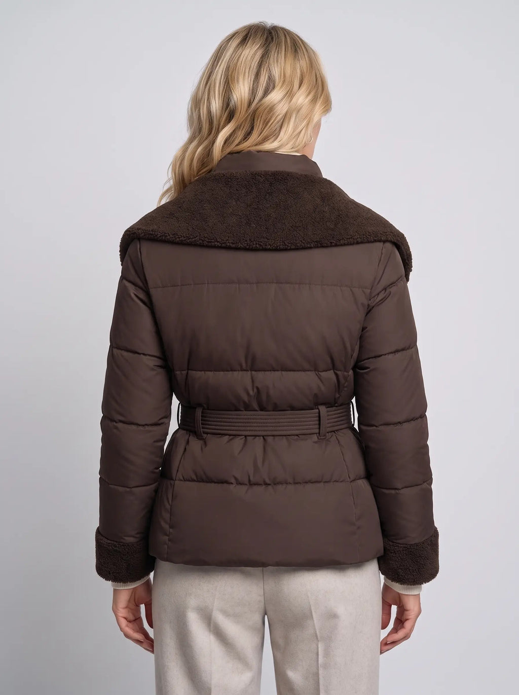 Eleanor | Women’s Puffer Jacket | Belted Quilted Coat with Textured Collar and Cuffs-Puffer Jackets-Ellegamo