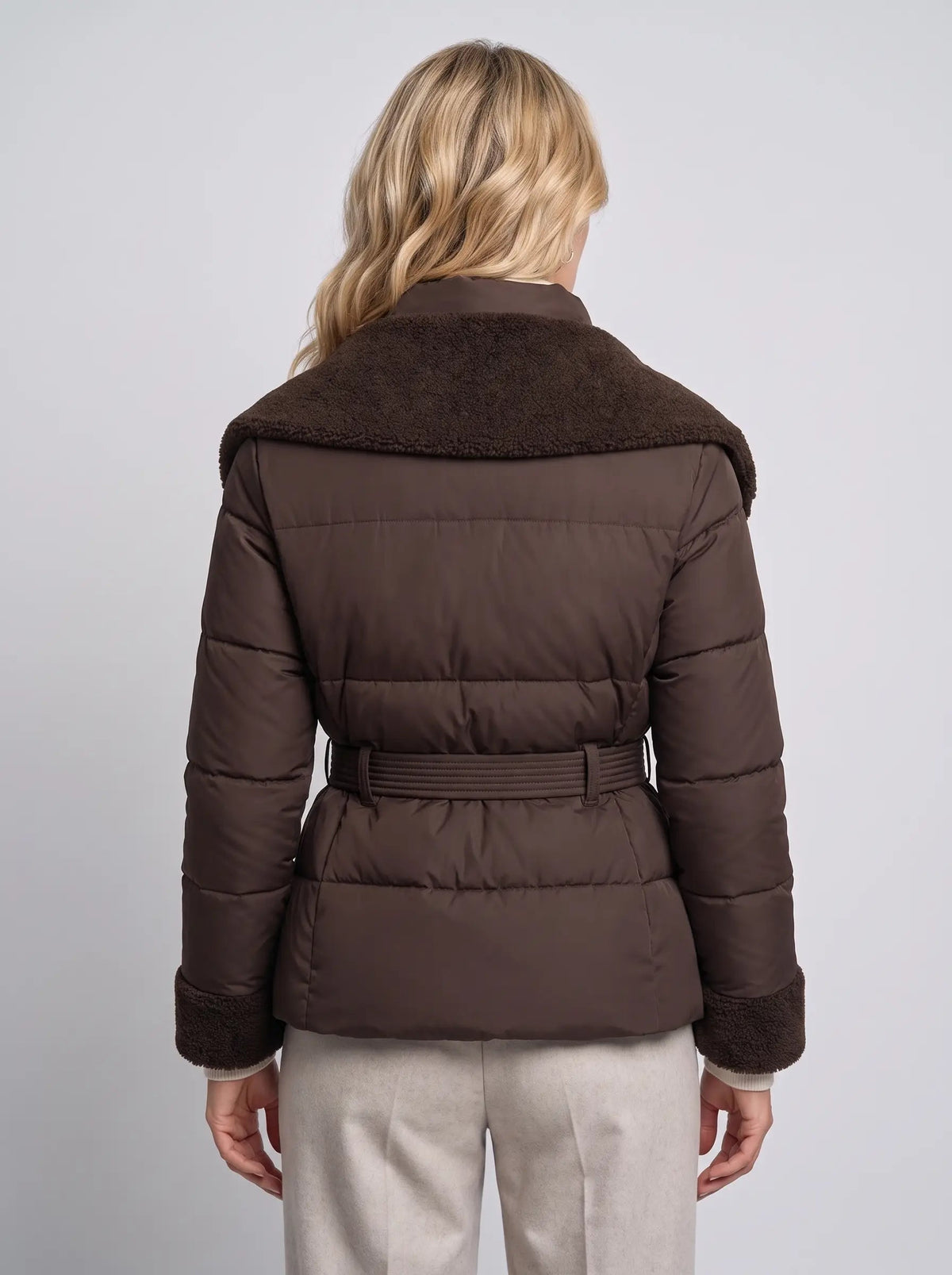 Eleanor | Women’s Puffer Jacket | Belted Quilted Coat with Textured Collar and Cuffs-Puffer Jackets-Ellegamo