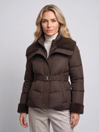 Eleanor | Women’s Puffer Jacket | Belted Quilted Coat with Textured Collar and Cuffs-Puffer Jackets-Ellegamo