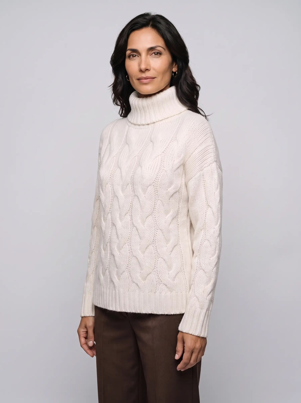 Florence | Women’s Cable Knit Sweater | Roll Neck Pullover Jumper with Long Sleeves-Women's Sweater-Ellegamo