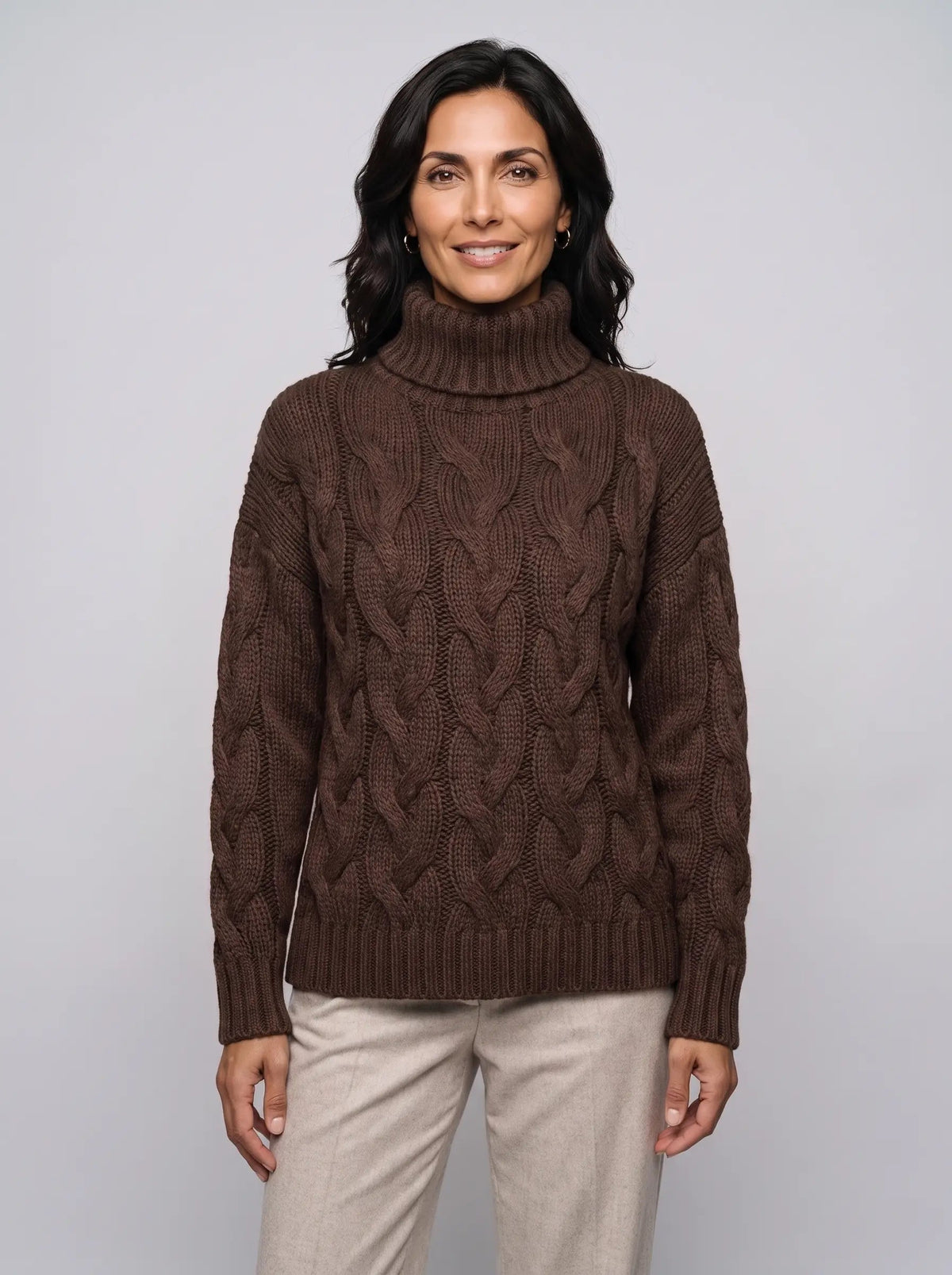 Florence | Women’s Cable Knit Sweater | Roll Neck Pullover Jumper with Long Sleeves-Women's Sweater-Ellegamo