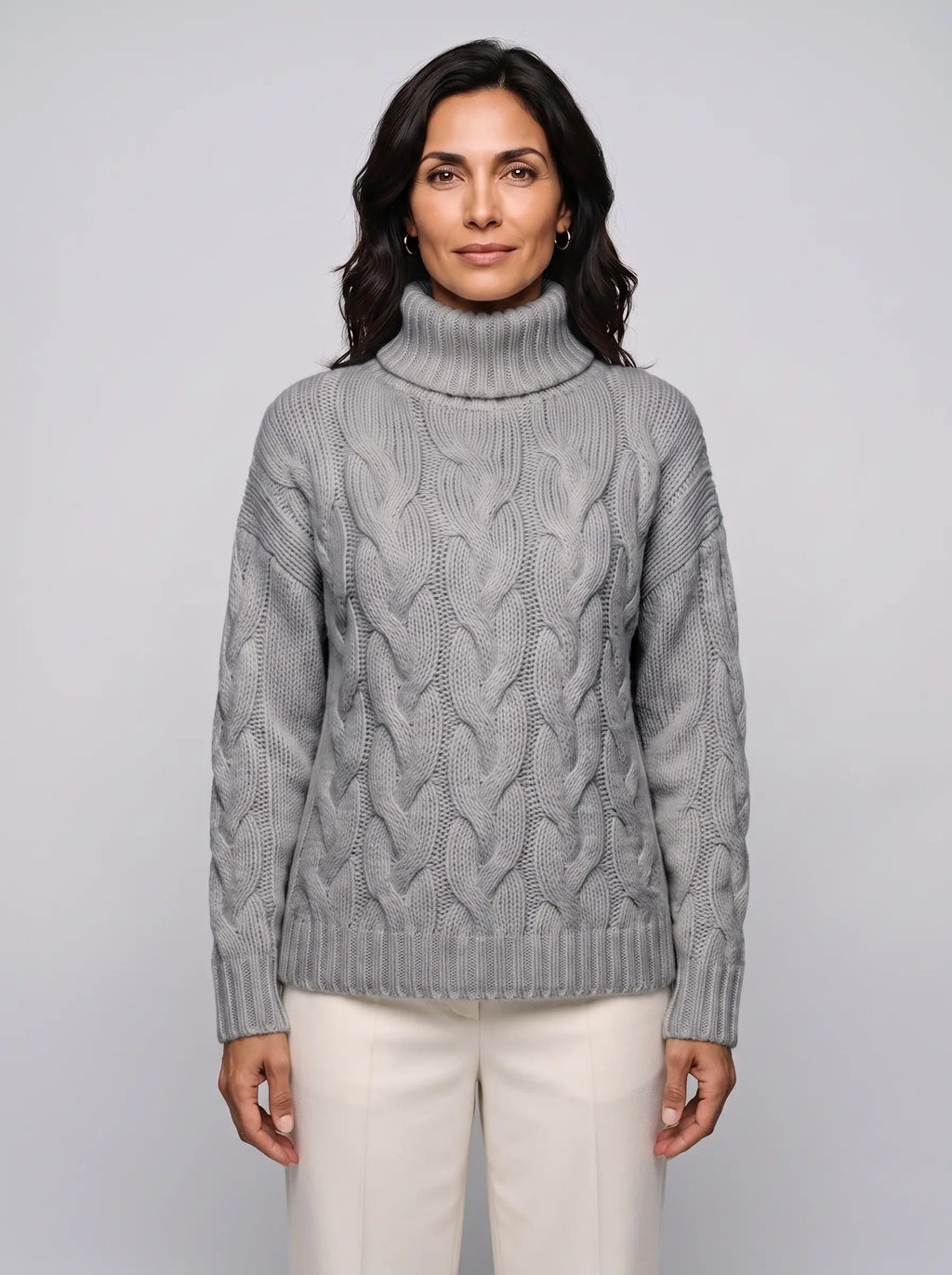 Florence | Women’s Cable Knit Sweater | Roll Neck Pullover Jumper with Long Sleeves-Women's Sweater-Ellegamo