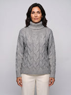 Florence | Women’s Cable Knit Sweater | Roll Neck Pullover Jumper with Long Sleeves-Women's Sweater-Ellegamo