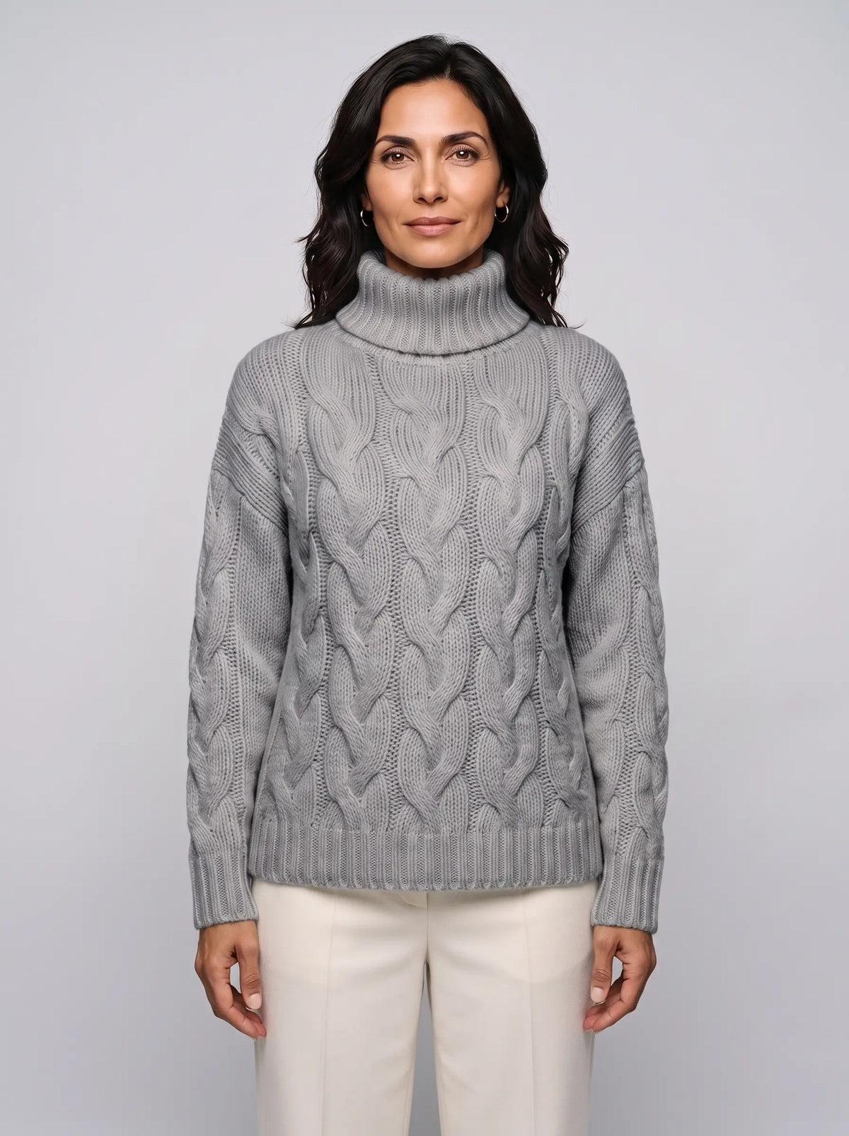 Florence | Women’s Cable Knit Sweater | Roll Neck Pullover Jumper with Long Sleeves-Women's Sweater-Ellegamo