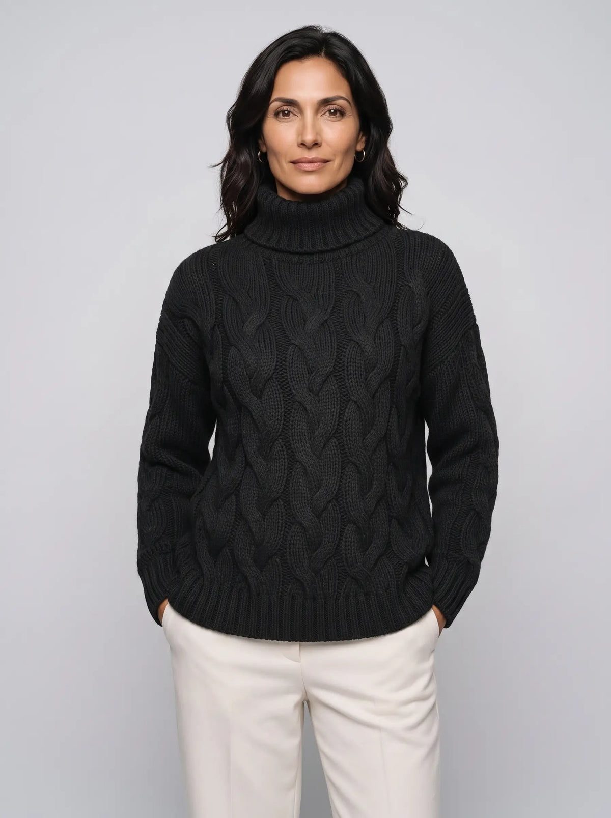 Florence | Women’s Cable Knit Sweater | Roll Neck Pullover Jumper with Long Sleeves-Women's Sweater-Ellegamo