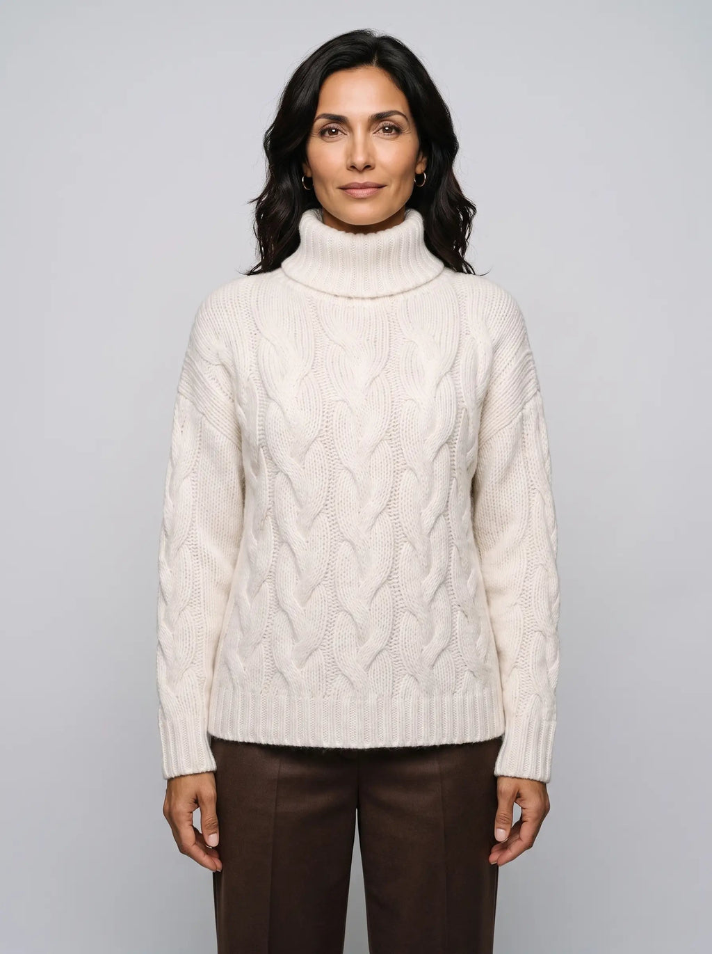 Florence | Women’s Cable Knit Sweater | Roll Neck Pullover Jumper with Long Sleeves-Women's Sweater-Ellegamo