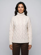 Florence | Women’s Cable Knit Sweater | Roll Neck Pullover Jumper with Long Sleeves-Women's Sweater-Ellegamo