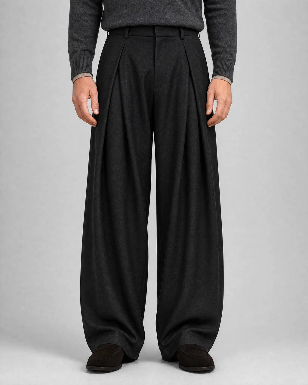 Frederick | Men’s High-Waisted Wide-Leg Pleated Trousers | Smart Trousers with Belt Loops and Full-Length Legs-Men's Bottoms-Ellegamo