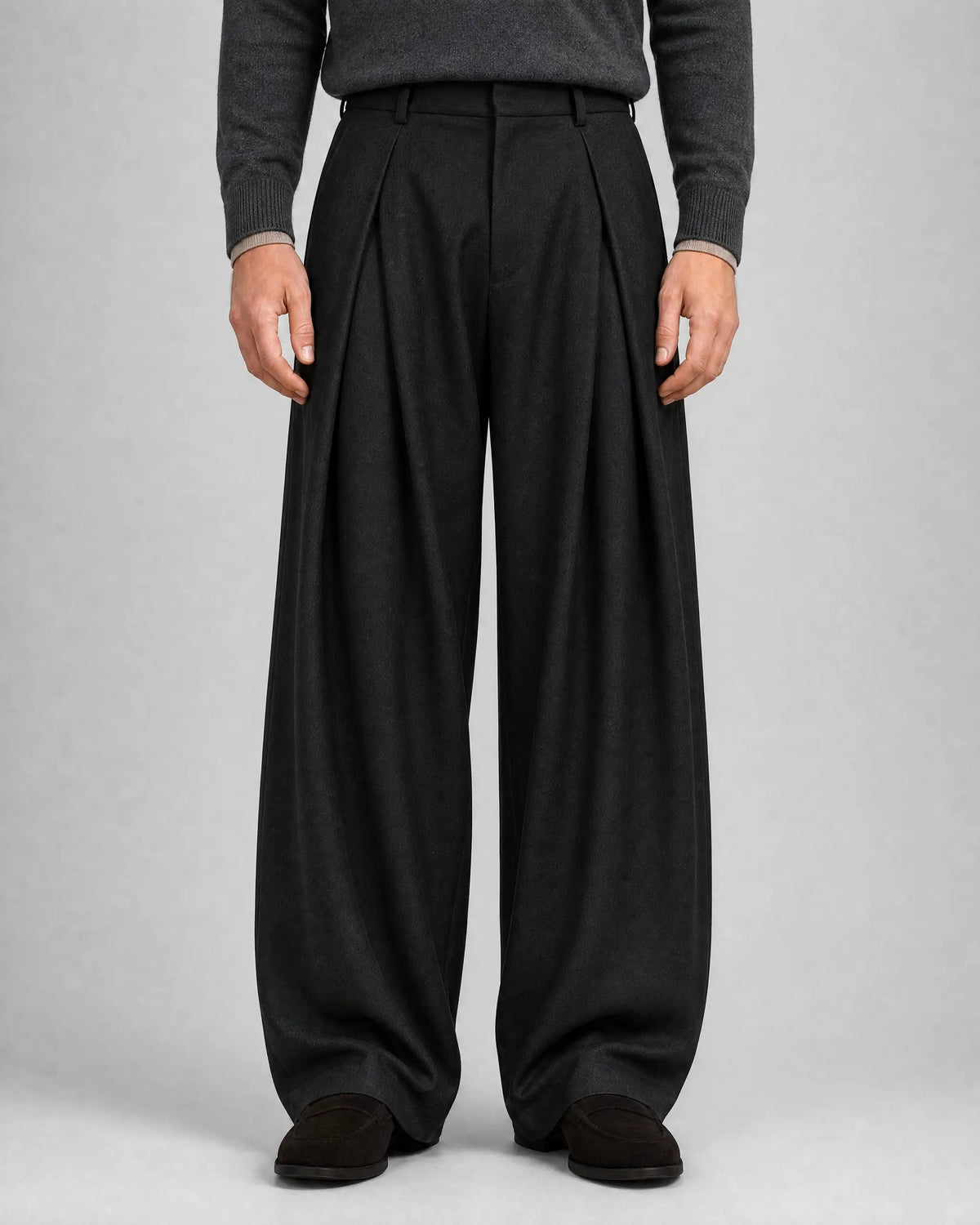 Frederick | Men’s High-Waisted Wide-Leg Pleated Trousers | Smart Trousers with Belt Loops and Full-Length Legs-Men's Bottoms-Ellegamo