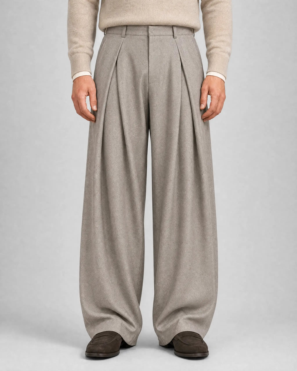 Frederick | Men’s High-Waisted Wide-Leg Pleated Trousers | Smart Trousers with Belt Loops and Full-Length Legs-Men's Bottoms-Ellegamo