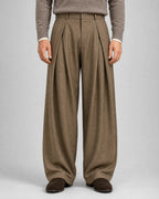 Frederick | Men’s High-Waisted Wide-Leg Pleated Trousers | Smart Trousers with Belt Loops and Full-Length Legs-Men's Bottoms-Ellegamo