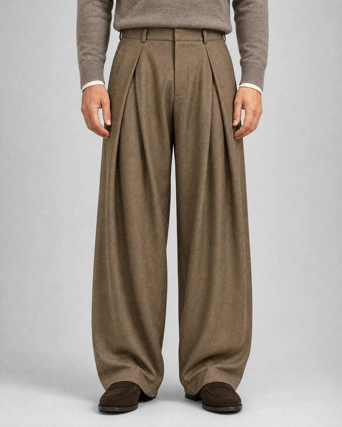 Frederick | Men’s High-Waisted Wide-Leg Pleated Trousers | Smart Trousers with Belt Loops and Full-Length Legs-Men's Bottoms-Ellegamo
