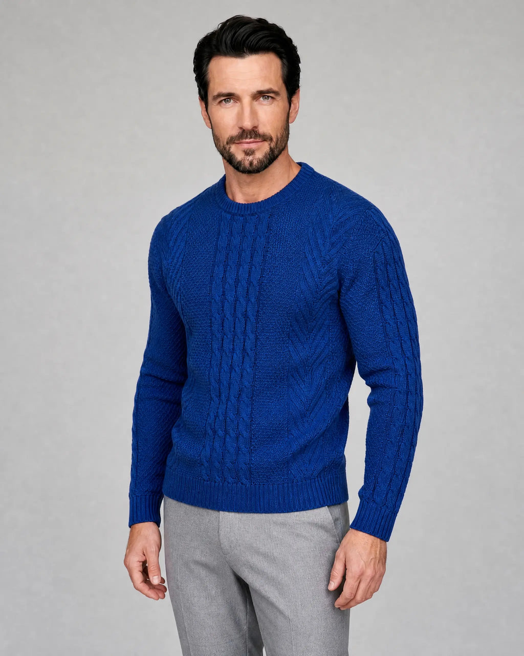 George | Men’s Cable Knit Sweater | Pullover Jumper with Crew Neck and Ribbed Cuffs-Men's Sweaters-Ellegamo