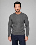 George | Men’s Cable Knit Sweater | Pullover Jumper with Crew Neck and Ribbed Cuffs-Men's Sweaters-Ellegamo