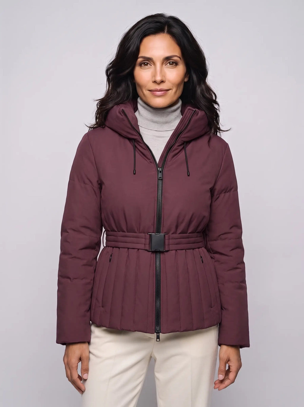 Harriet | Women’s Quilted Jacket | Belted Puffer Jacket with Hood and Zip Front-Puffer Jackets-Ellegamo