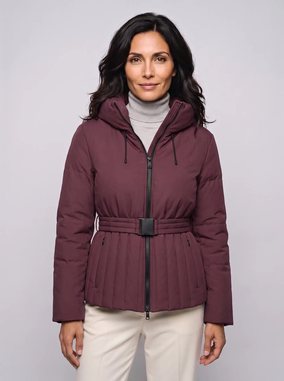 Harriet | Women’s Quilted Jacket | Belted Puffer Jacket with Hood and Zip Front-Puffer Jackets-Ellegamo