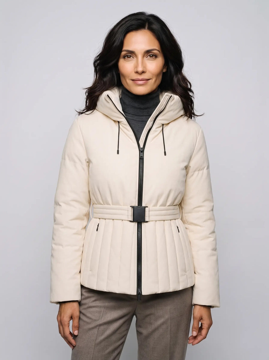 Harriet | Women’s Quilted Jacket | Belted Puffer Jacket with Hood and Zip Front-Puffer Jackets-Ellegamo