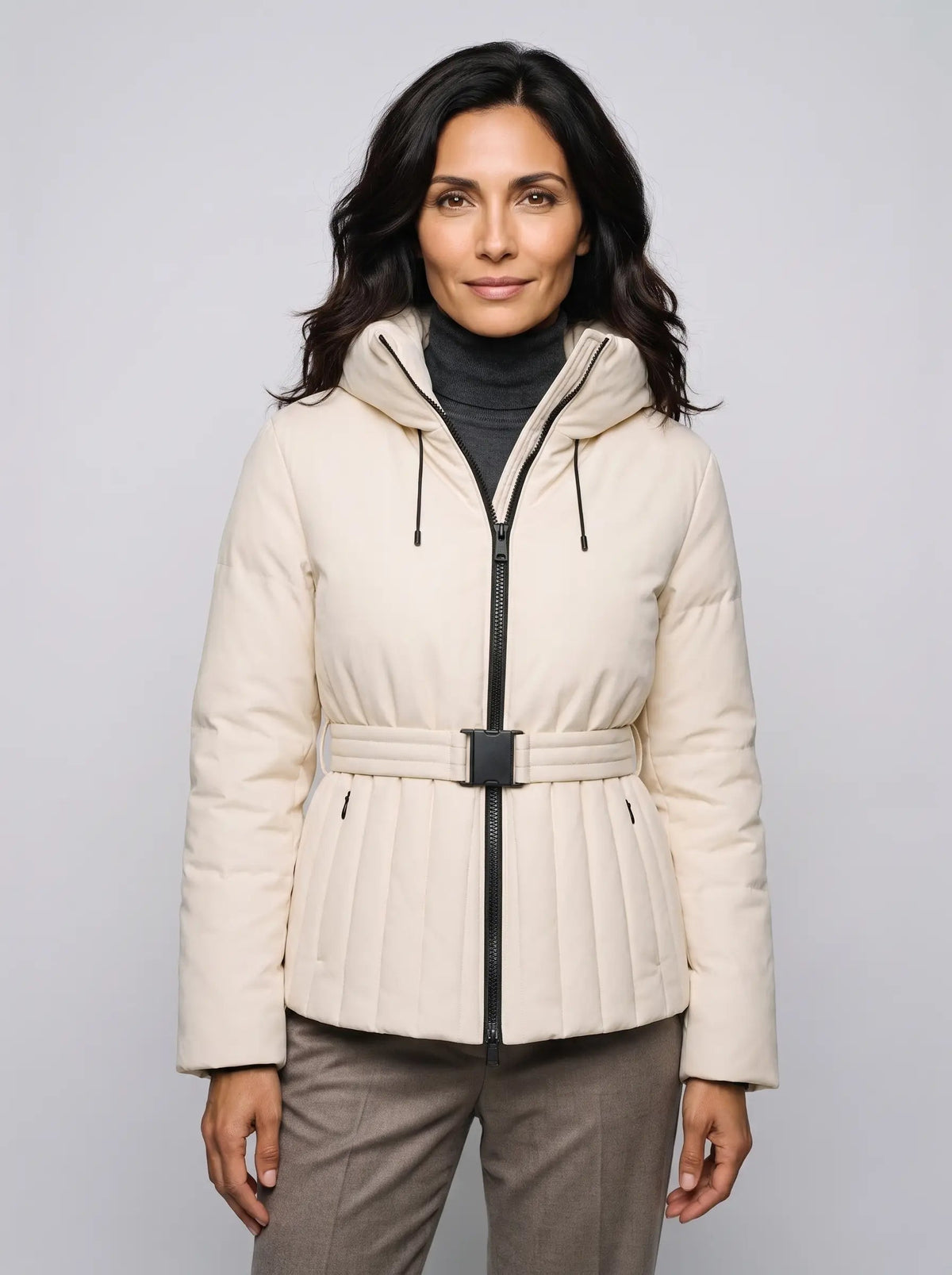 Harriet | Women’s Quilted Jacket | Belted Puffer Jacket with Hood and Zip Front-Puffer Jackets-Ellegamo