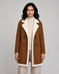Harriet | Women’s Teddy Trim Coat | Longline Jacket with Notched Lapels and Double-Breasted Front-Women's Coats & Jackets-Ellegamo
