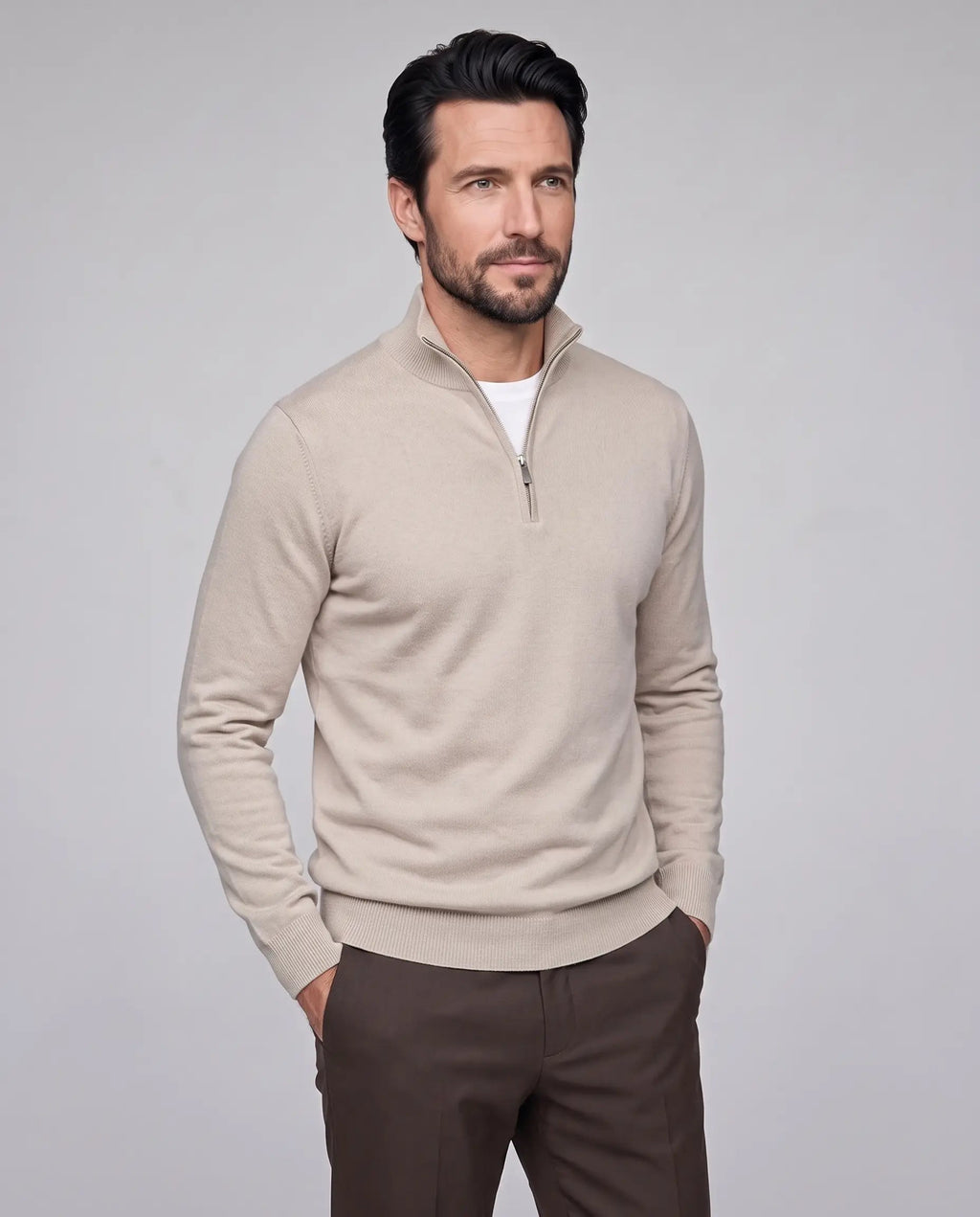 Henry | Men’s Quarter Zip Knit Sweater | Pullover Jumper with Stand Collar and Ribbed Cuffs-Men's Sweaters-Ellegamo
