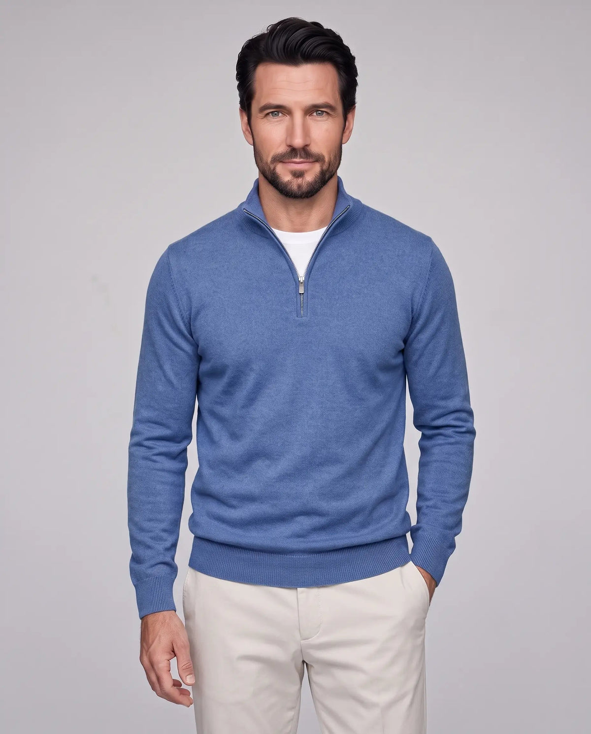 Henry | Men’s Quarter Zip Knit Sweater | Pullover Jumper with Stand Collar and Ribbed Cuffs-Men's Sweaters-Ellegamo