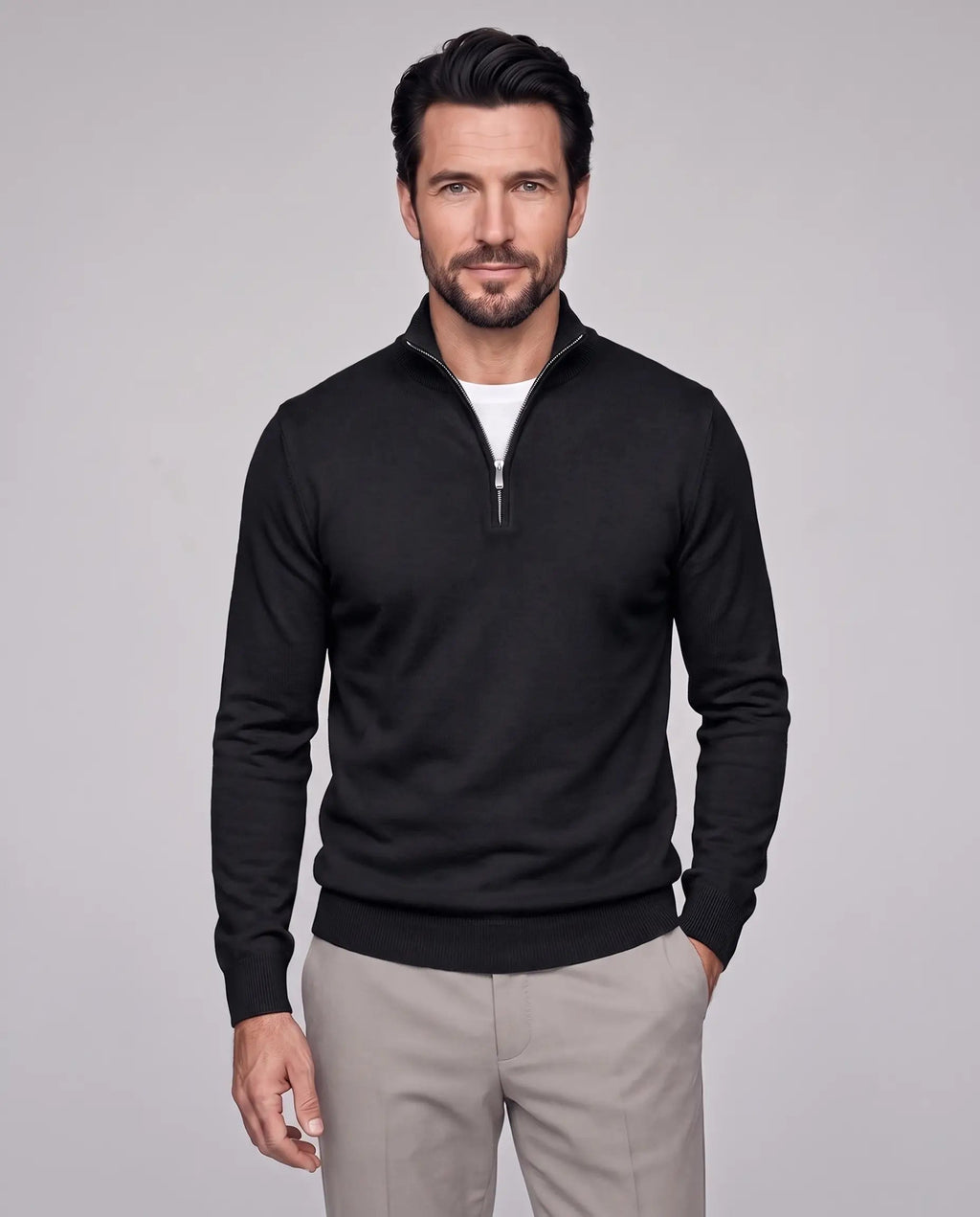 Henry | Men’s Quarter Zip Knit Sweater | Pullover Jumper with Stand Collar and Ribbed Cuffs-Men's Sweaters-Ellegamo