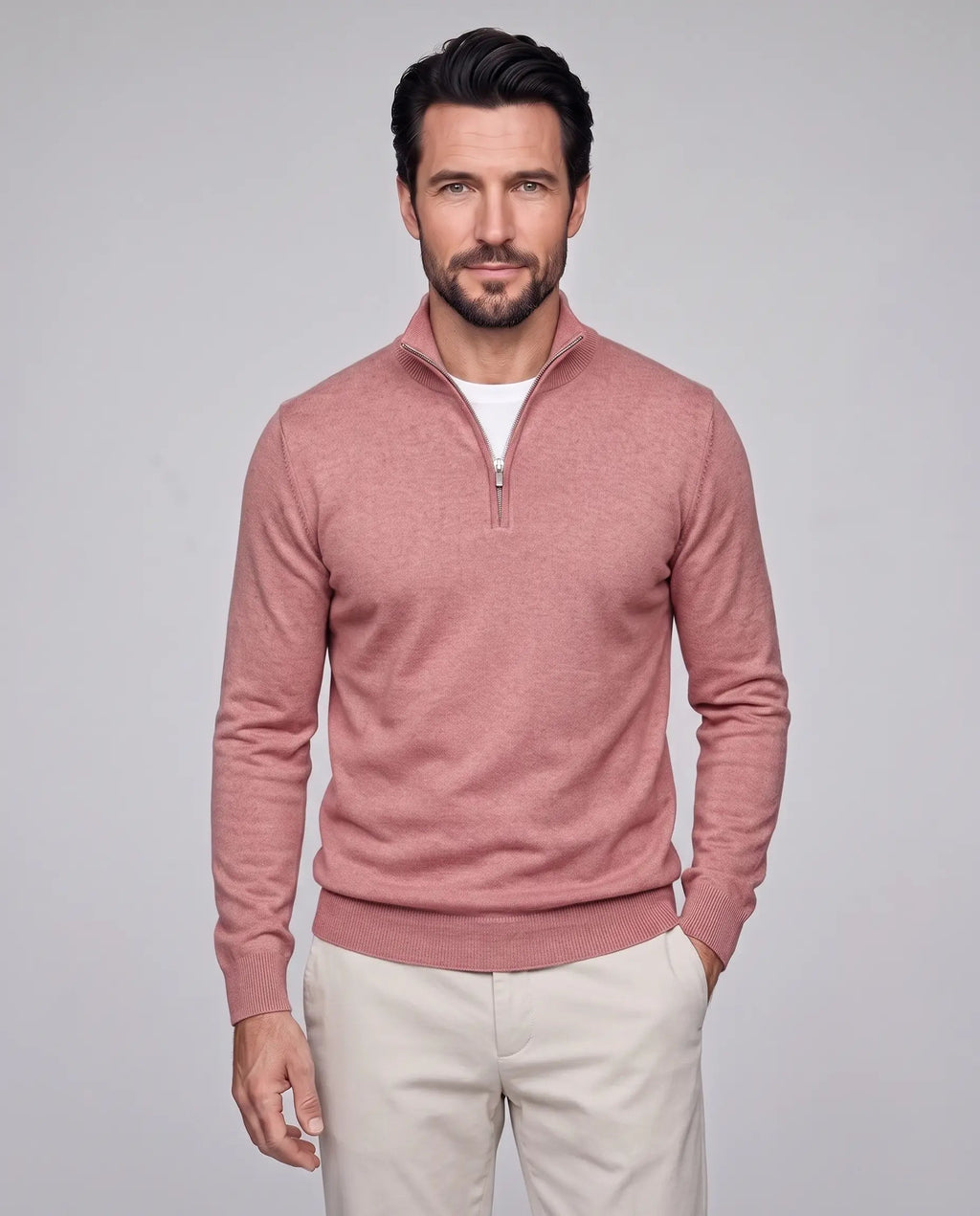 Henry | Men’s Quarter Zip Knit Sweater | Pullover Jumper with Stand Collar and Ribbed Cuffs-Men's Sweaters-Ellegamo