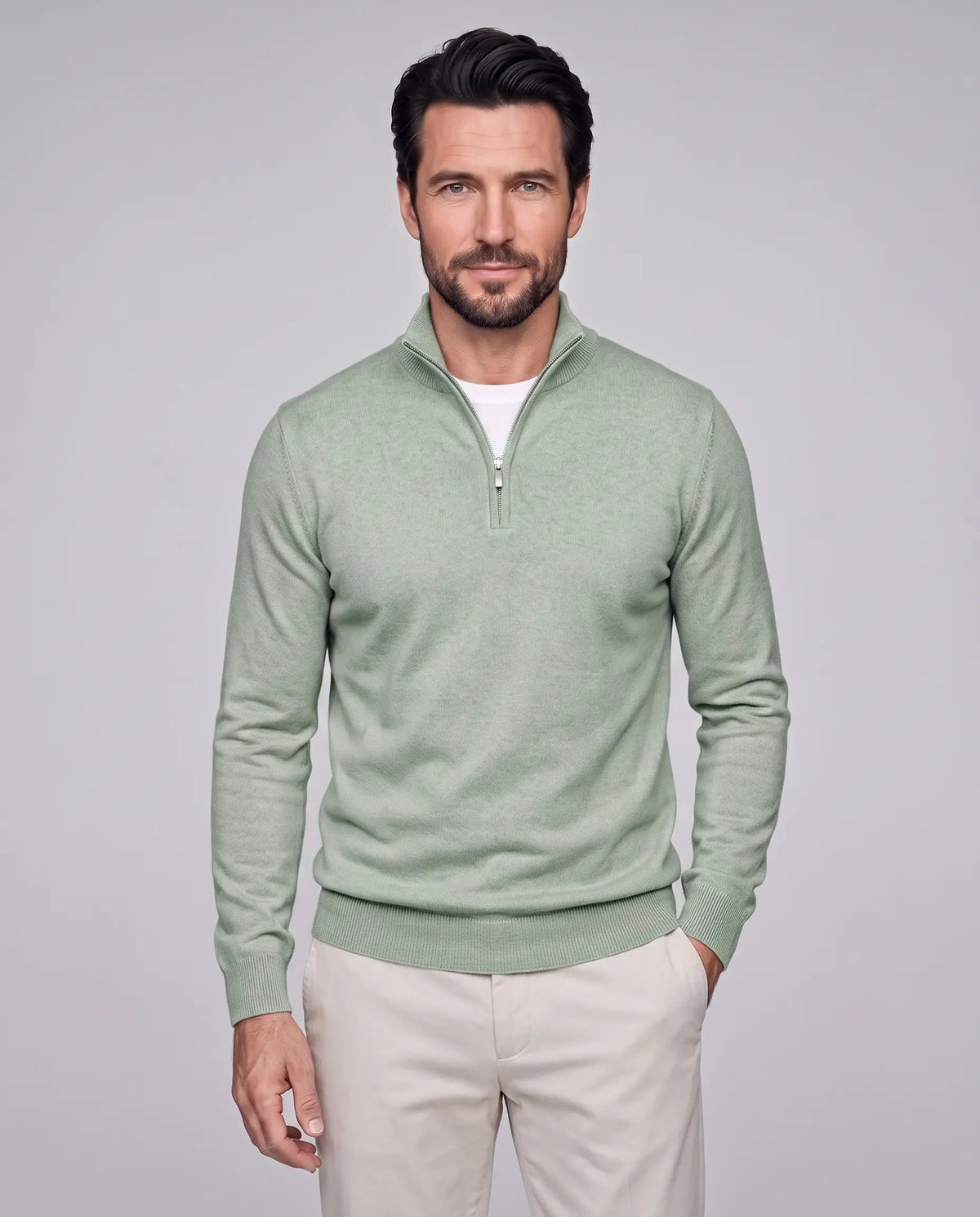 Henry | Men’s Quarter Zip Knit Sweater | Pullover Jumper with Stand Collar and Ribbed Cuffs-Men's Sweaters-Ellegamo