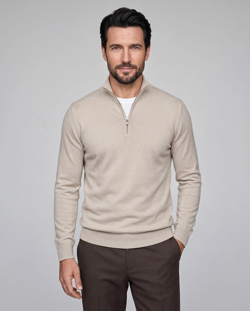 Henry | Men’s Quarter Zip Knit Sweater | Pullover Jumper with Stand Collar and Ribbed Cuffs-Men's Sweaters-Ellegamo