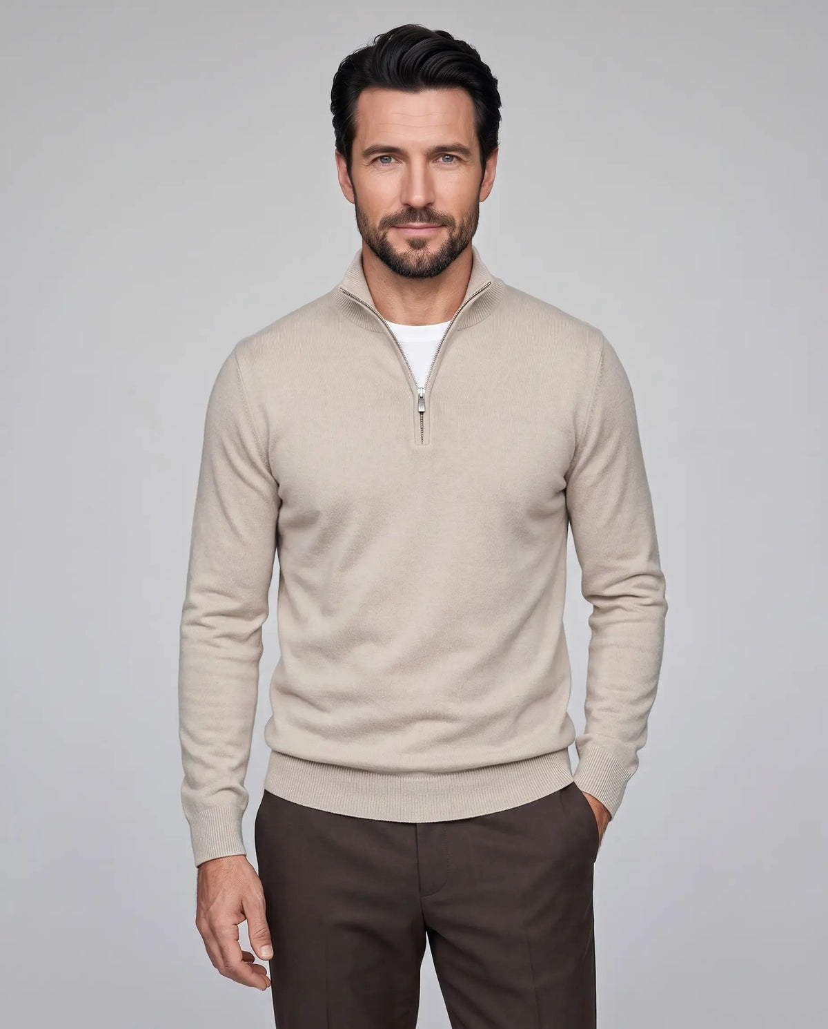 Henry | Men’s Quarter Zip Knit Sweater | Pullover Jumper with Stand Collar and Ribbed Cuffs-Men's Sweaters-Ellegamo