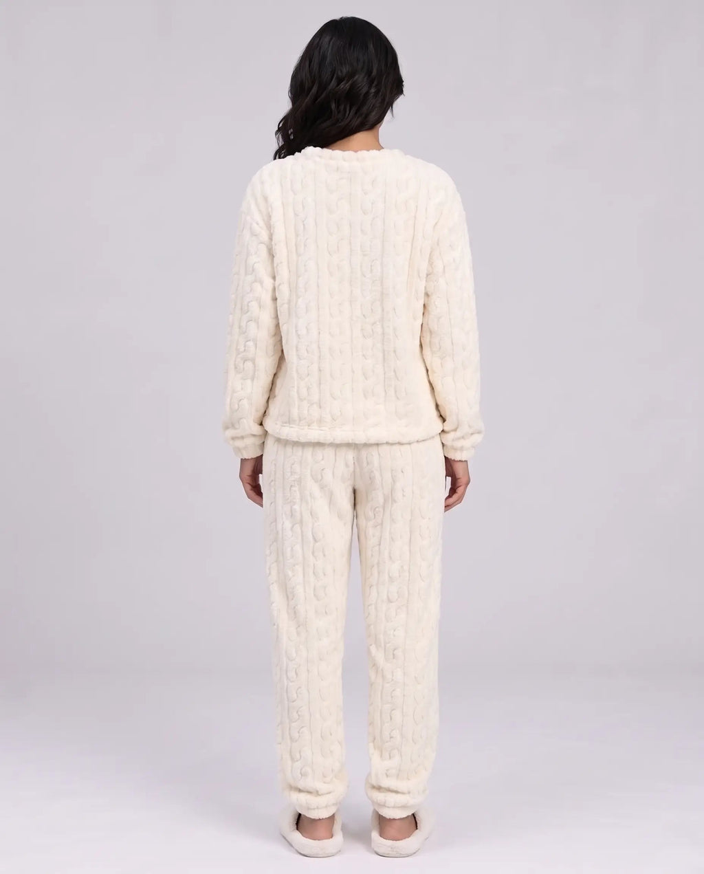 Holly | Women’s Pyjama Set | Textured Loungewear Set with Long Sleeves and Cuffed Trousers-Women's Set-Ellegamo