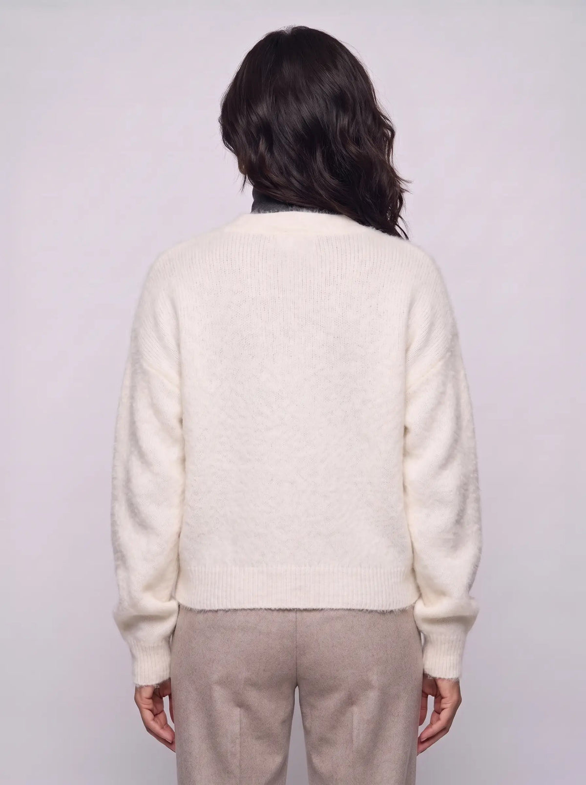 Imogen | Women’s Fluffy Knit Cardigan | Button-Up Knitwear with V-Neck and Long Sleeves-Women's Cardigan-Ellegamo
